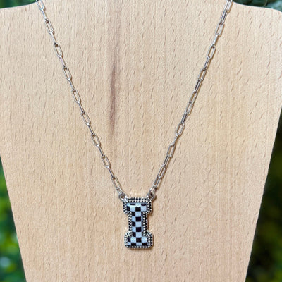 Black and White Checkered Initial Necklace Shabby Chic Boutique and Tanning Salon I