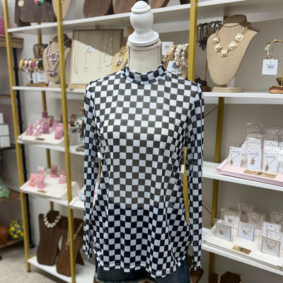 Black and White Checkered Mesh Top Shabby Chic Boutique and Tanning Salon