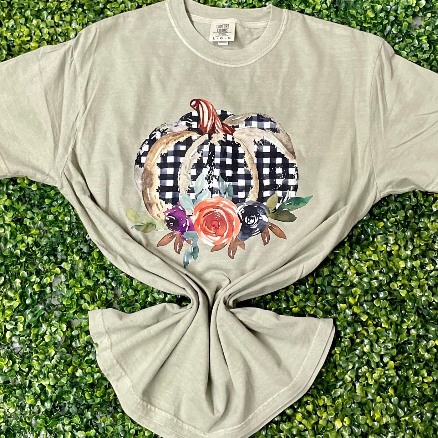 Black and White Plaid Pumpkin Tee Shabby Chic Boutique and Tanning Salon