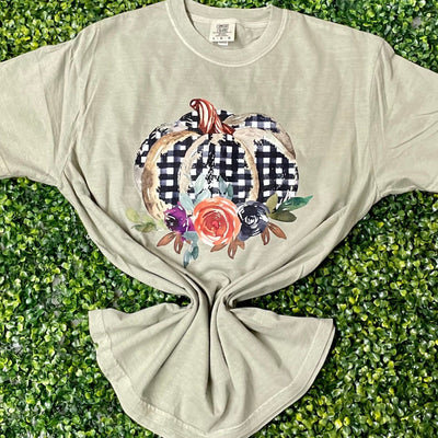 Black and White Plaid Pumpkin Tee Shabby Chic Boutique and Tanning Salon