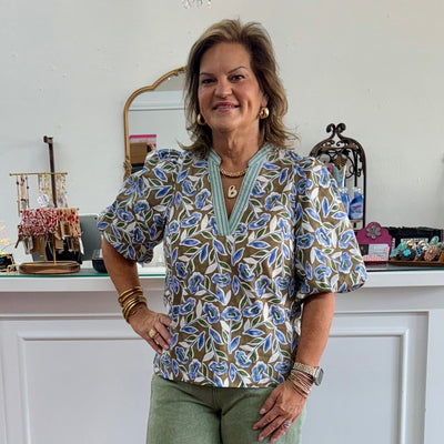 Botanical Print Top - Olive Shabby Chic Boutique and Tanning Salon