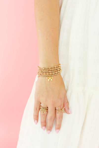 Bow Gold Charm Bracelet: Extended 7.25 inch Beaded Blondes