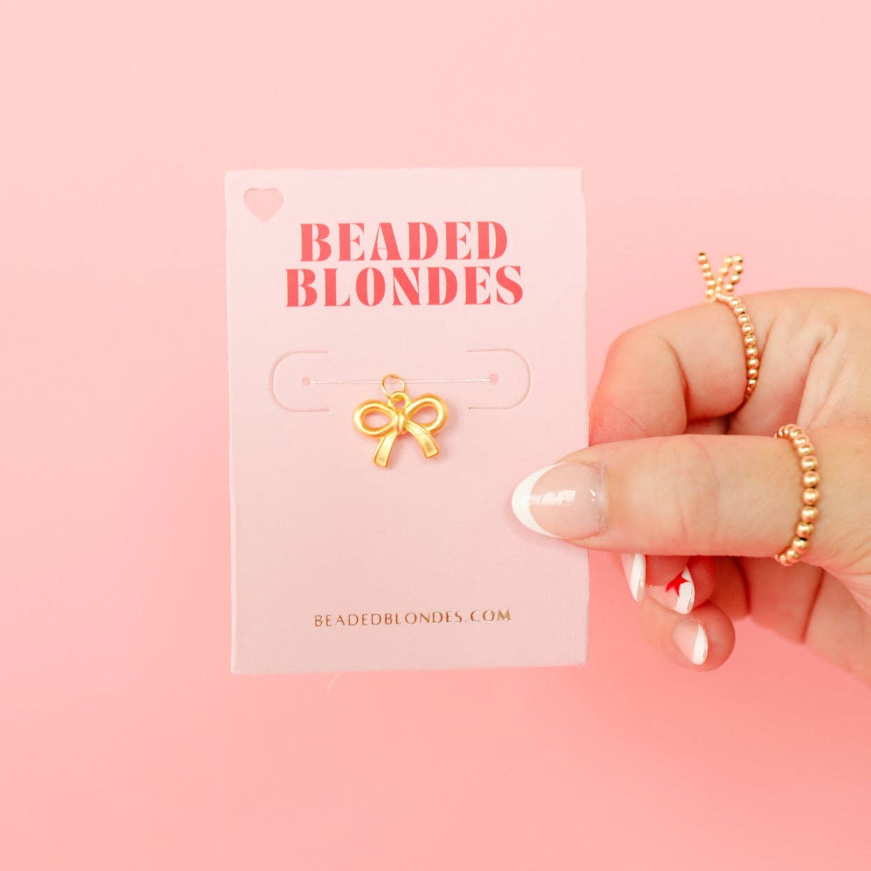 Bow Gold Charm Bracelet: Extended 7.25 inch Beaded Blondes