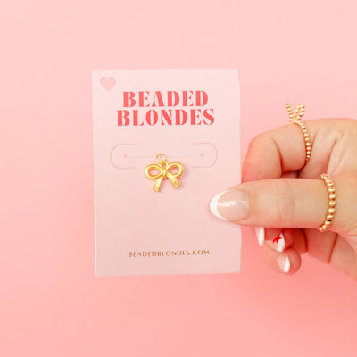 Bow Gold Charm Bracelet: Extended 7.25 inch Beaded Blondes