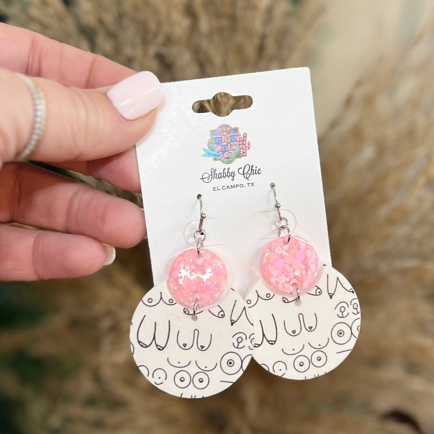 Breast Cancer Awareness Earrings Shabby Chic Boutique and Tanning Salon Tatas Earrings