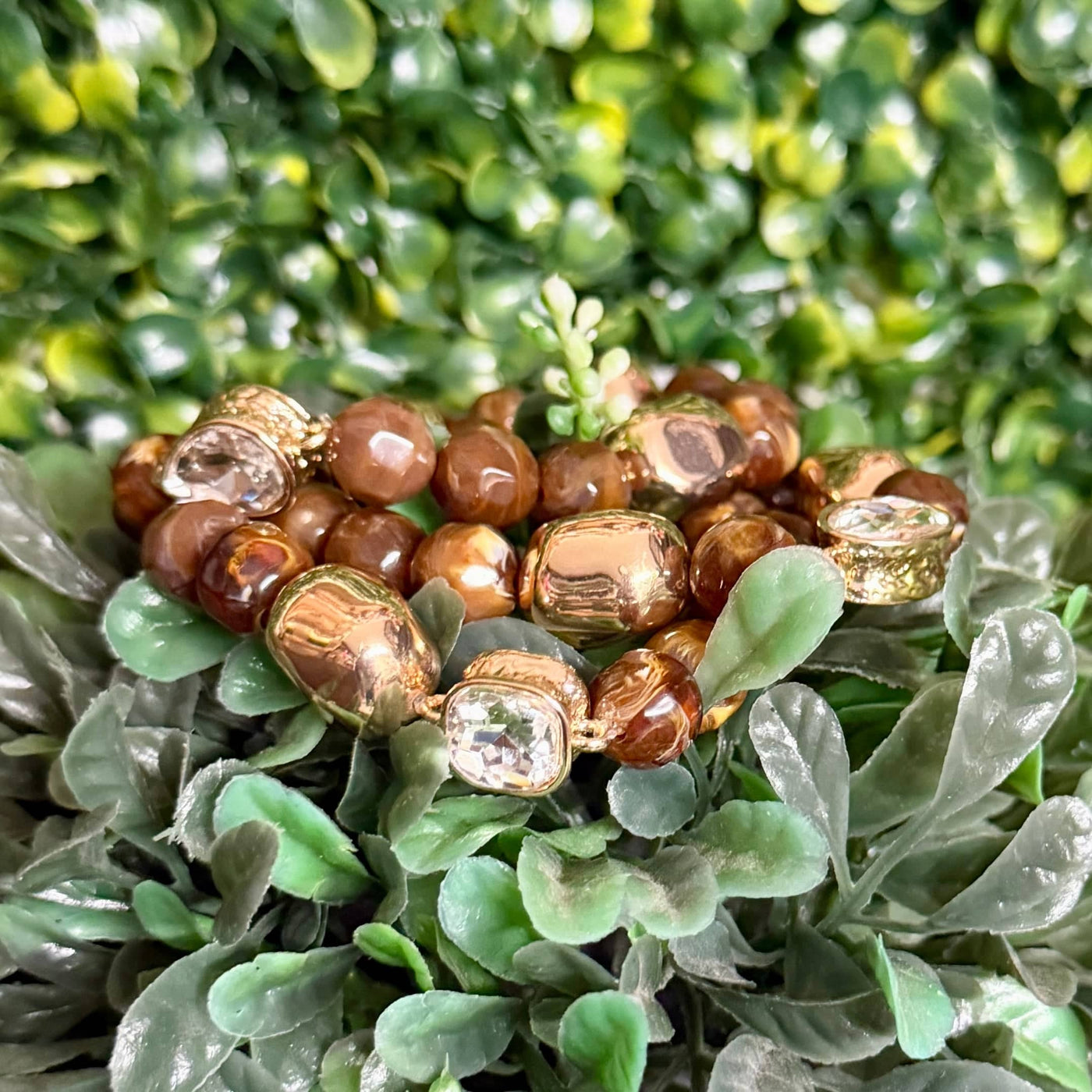 Brown and Gold Beaded Bracelet Shabby Chic Boutique and Tanning Salon