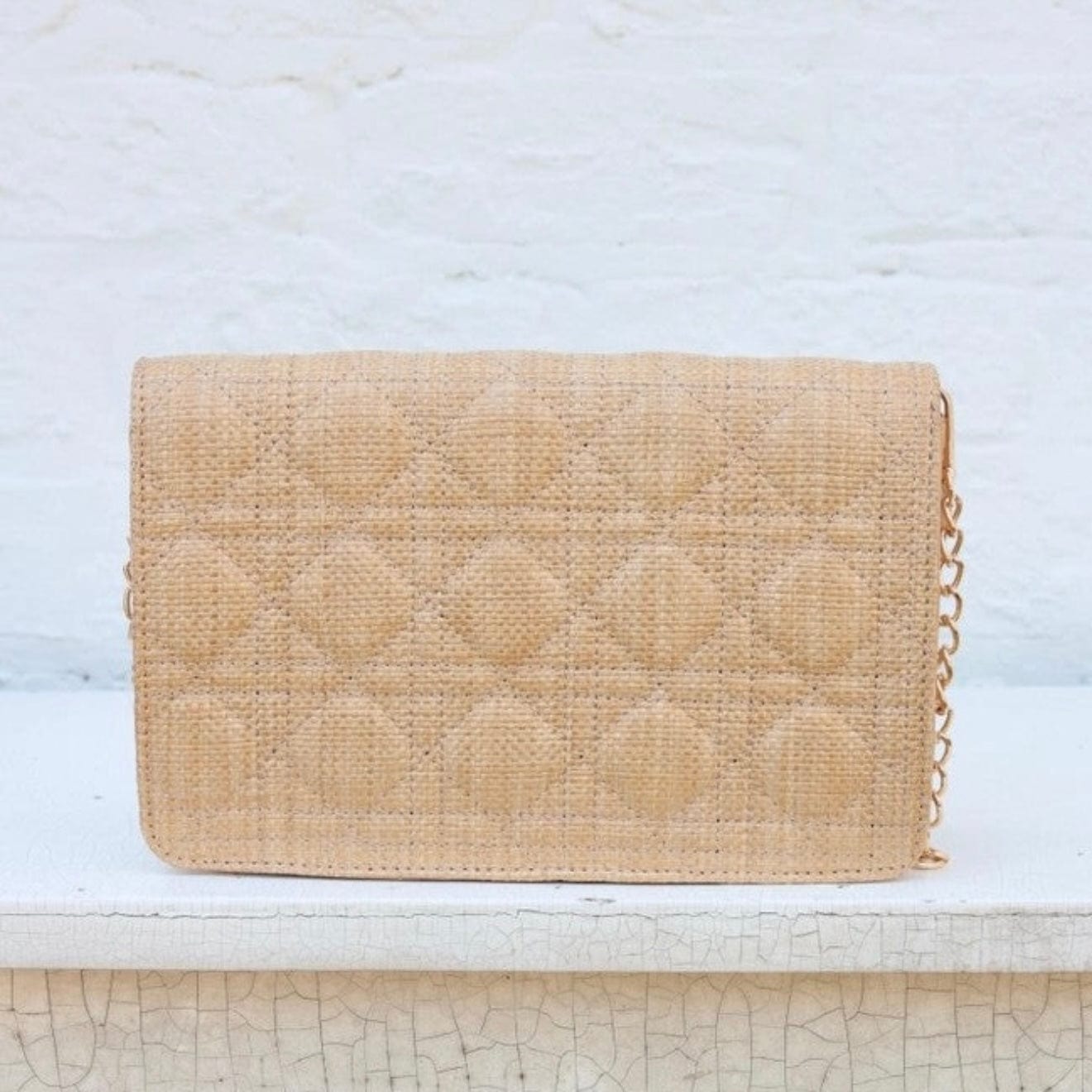 Bryn Clutch/Crossbody Natural Large Quilted Shabby Chic Boutique and Tanning Salon