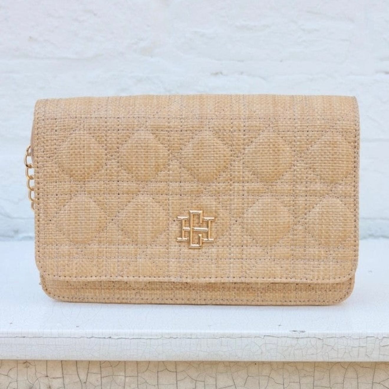 Bryn Clutch/Crossbody Natural Large Quilted Shabby Chic Boutique and Tanning Salon