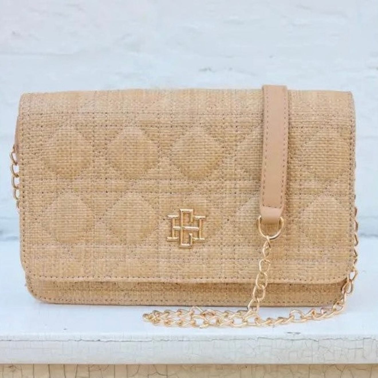 Bryn Clutch/Crossbody Natural Large Quilted Shabby Chic Boutique and Tanning Salon
