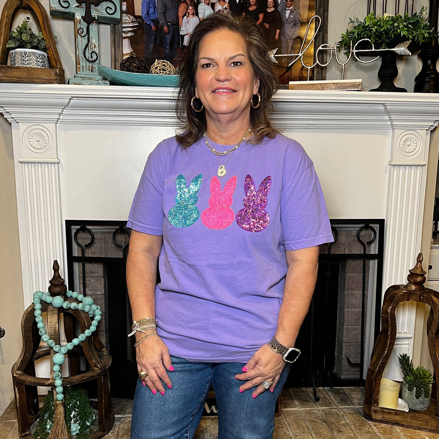 Bunny Sequin Patch Tee - Purple Shabby Chic Boutique and Tanning Salon