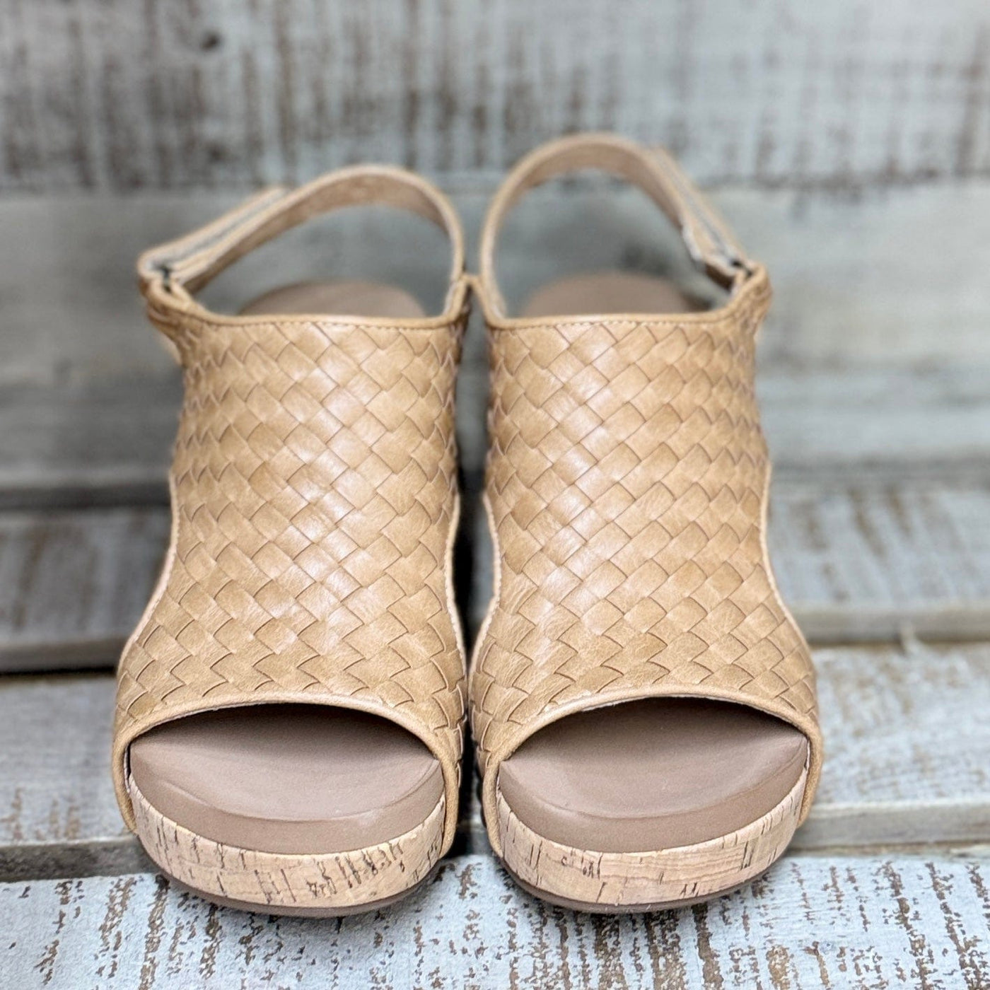 Carley Caramel Woven Wedges Shabby Chic Boutique and Tanning Salon