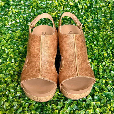 Carley Cognac Distressed Wedges Shabby Chic Boutique and Tanning Salon