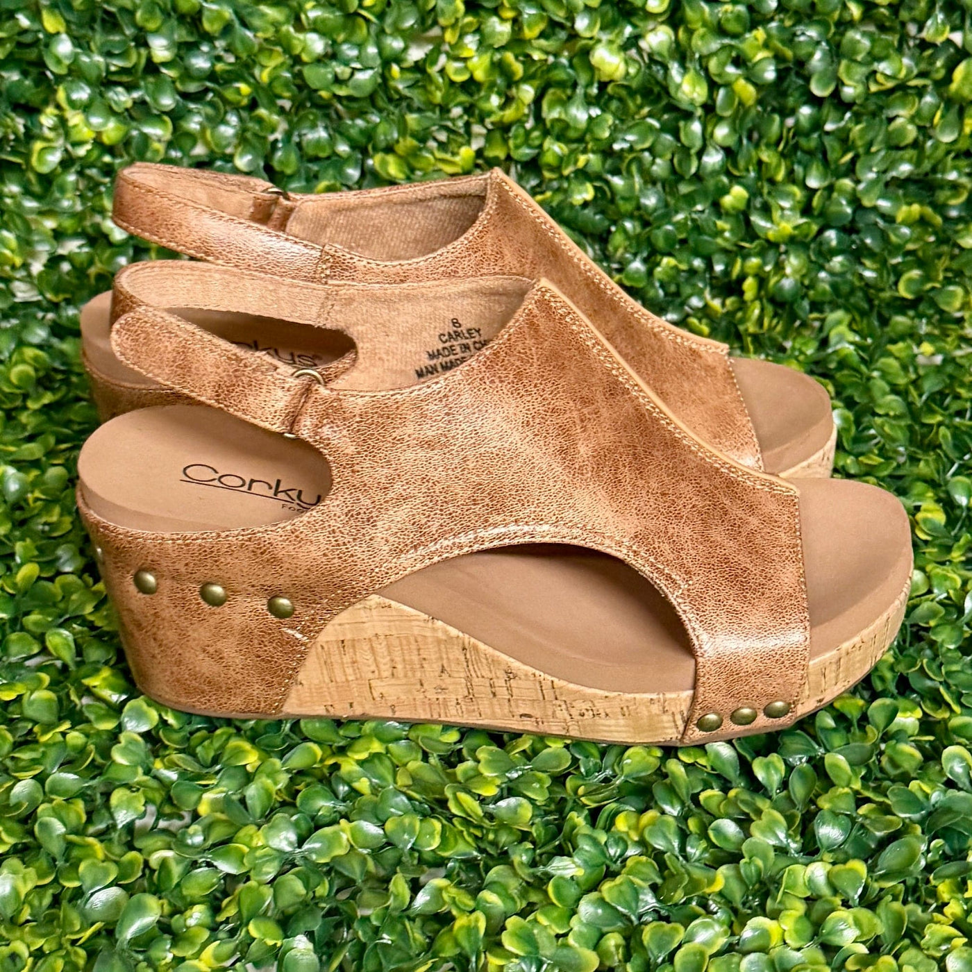 Carley Cognac Distressed Wedges Shabby Chic Boutique and Tanning Salon