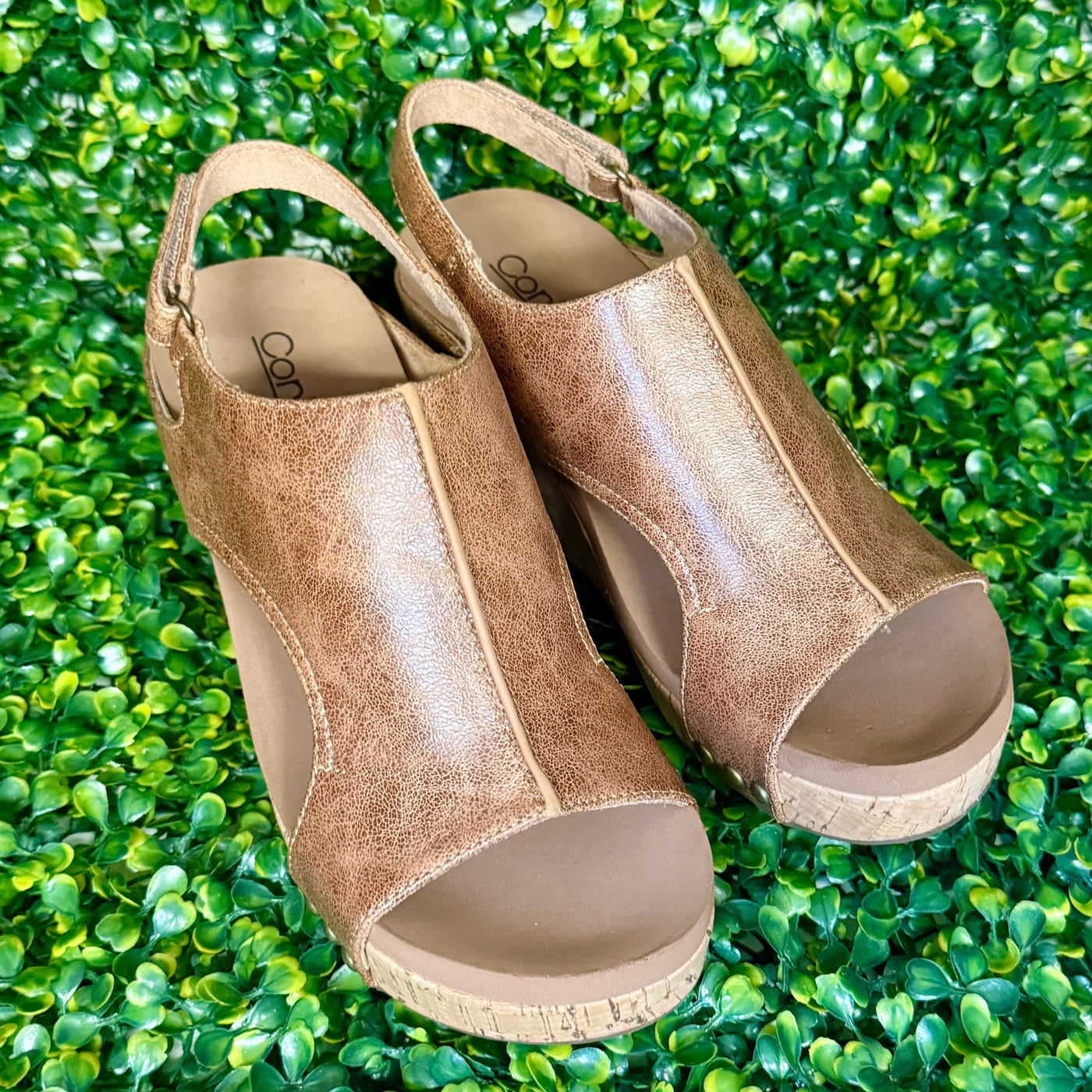 Carley Cognac Distressed Wedges Shabby Chic Boutique and Tanning Salon