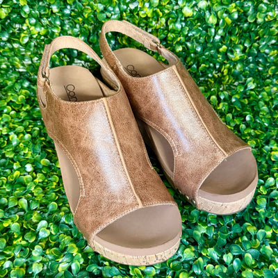 Carley Cognac Distressed Wedges Shabby Chic Boutique and Tanning Salon