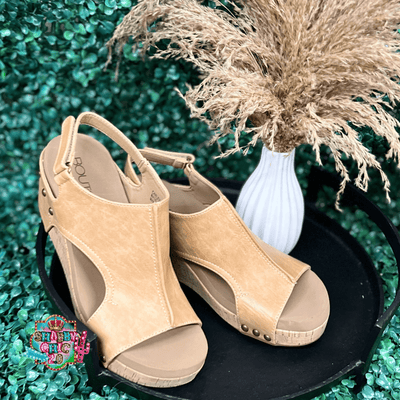 Carley Wedges - Caramel Smooth Shabby Chic Boutique and Tanning Salon