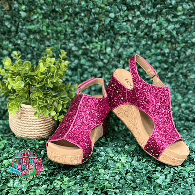 Carley Wedges - Fuschia Glitter Shabby Chic Boutique and Tanning Salon