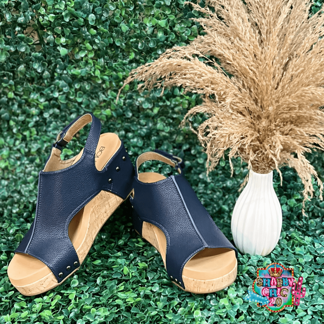 Carley Wedges - Navy Shabby Chic Boutique and Tanning Salon