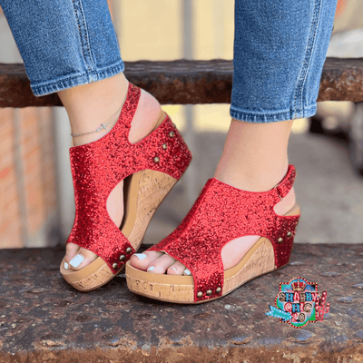 Carley Wedges - Red Glitter Shabby Chic Boutique and Tanning Salon