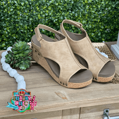 Carley Wedges - Taupe Smooth Shabby Chic Boutique and Tanning Salon