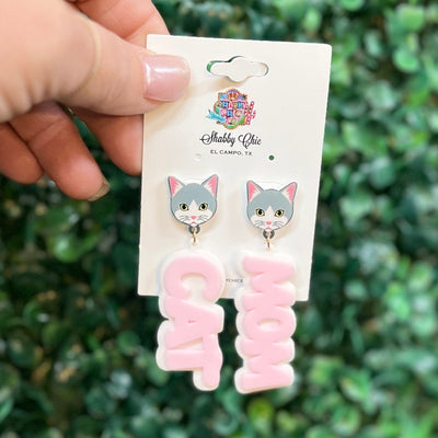 Cat Mom Earrings - Pink Shabby Chic Boutique and Tanning Salon