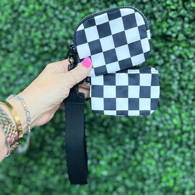 Checkered Coin purse Wristlet Sets Shabby Chic Boutique and Tanning Salon Black