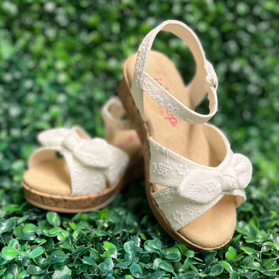 Children's White Eyelet Wedge Sandals - Main Image
