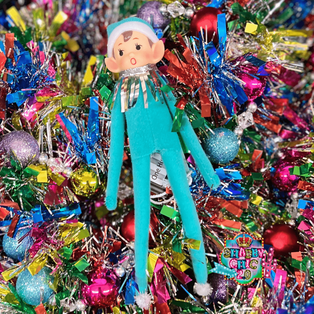Christmas Elf Ornament Shabby Chic Boutique and Tanning Salon Blue