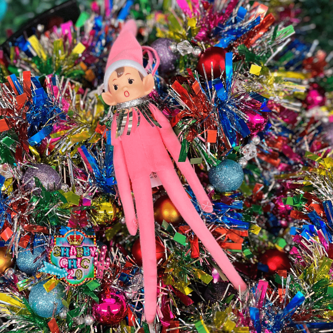 Christmas Elf Ornament Shabby Chic Boutique and Tanning Salon Pink