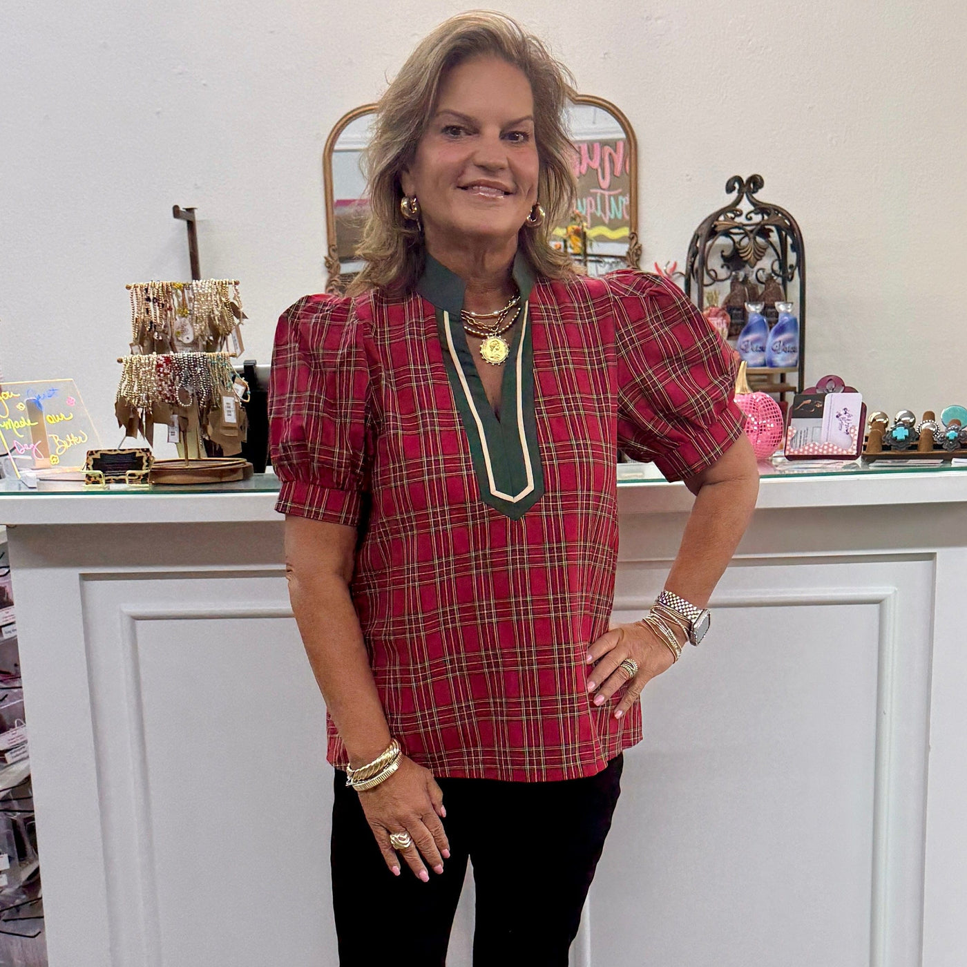 Christmas Plaid Top - Red Shabby Chic Boutique and Tanning Salon