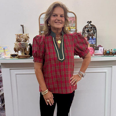 Christmas Plaid Top - Red Shabby Chic Boutique and Tanning Salon