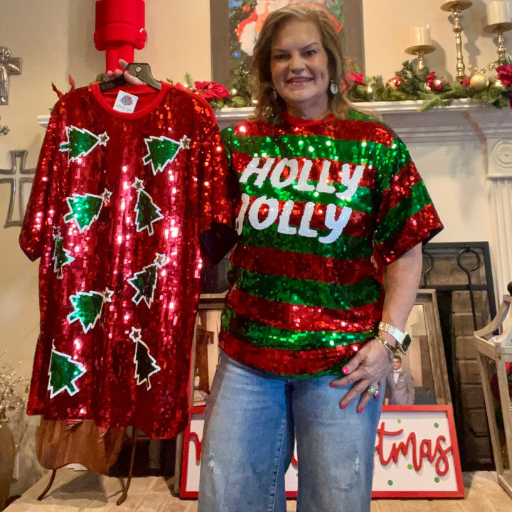 Christmas Sequin Top/Dress Holly Jolly