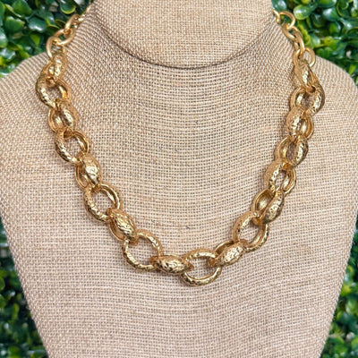Chunky Hammered Goldtone Link Necklace Shabby Chic Boutique and Tanning Salon
