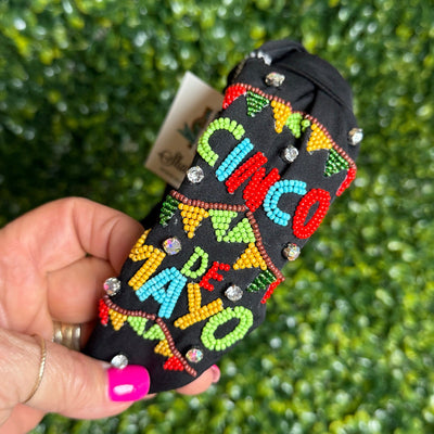 Cinco De Mayo Beaded Headbands Shabby Chic Boutique and Tanning Salon Black Cinco De Mayo