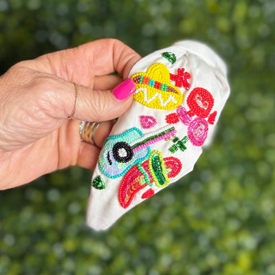 Cinco De Mayo Beaded Headbands Shabby Chic Boutique and Tanning Salon White Sombrero