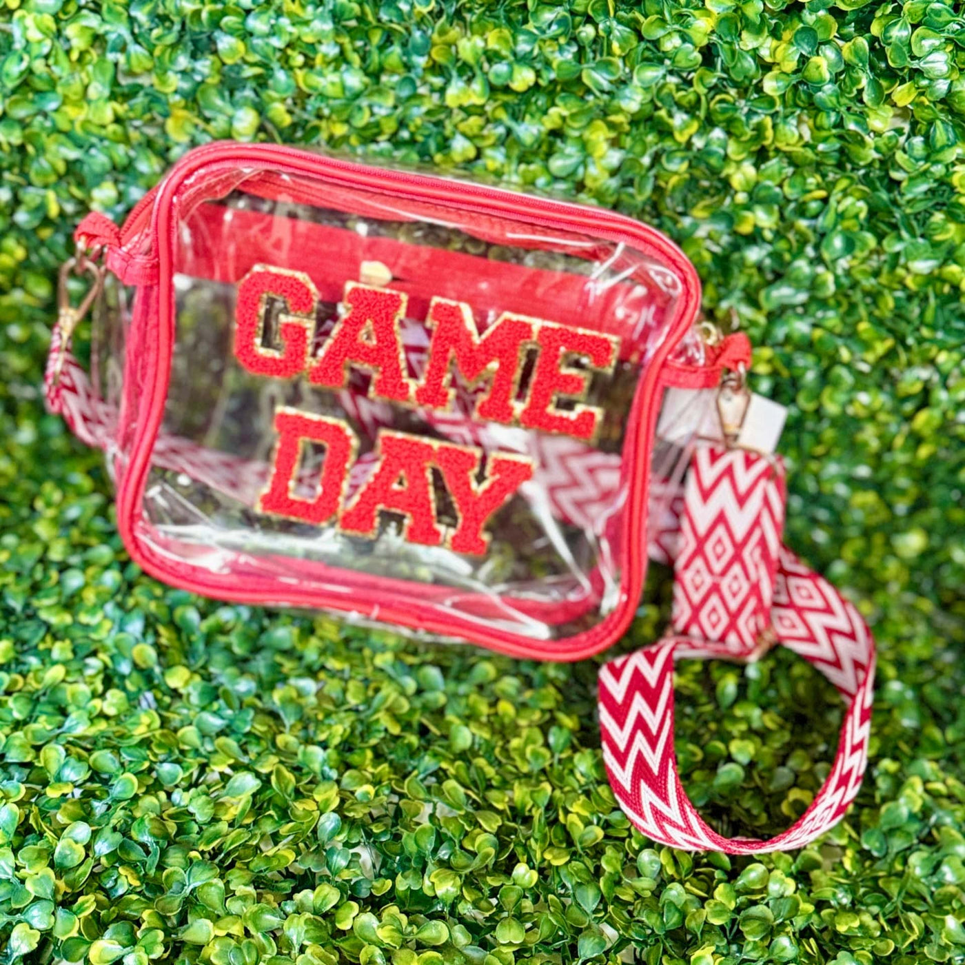 Clear Crossbody Game Day Bags Shabby Chic Boutique and Tanning Salon Red