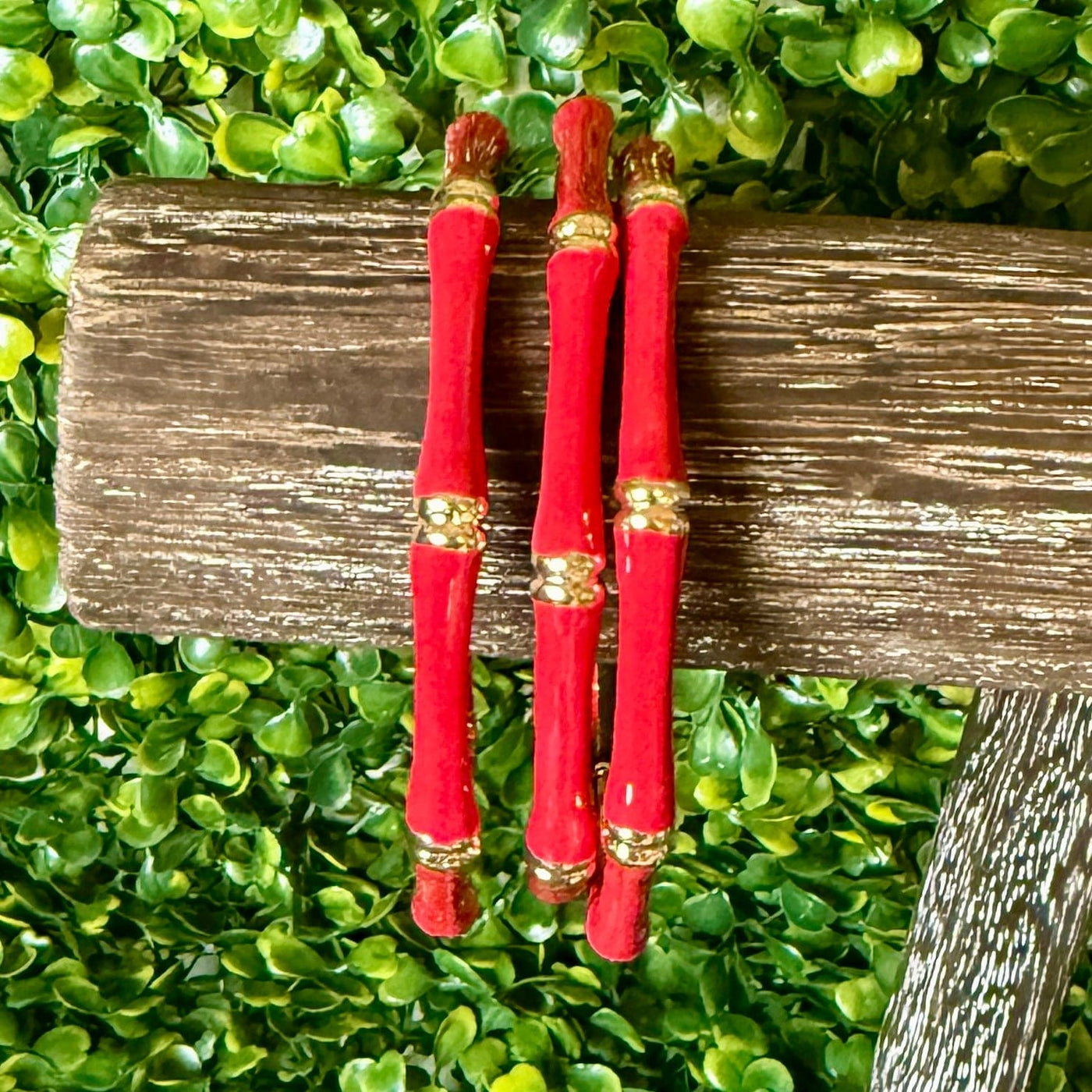 Colorful Enamel Bamboo Like Bracelets Shabby Chic Boutique and Tanning Salon Red
