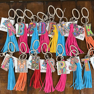 Colorful Initial Key Ring Shabby Chic Boutique and Tanning Salon