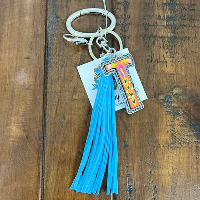 Colorful Initial Key Ring Shabby Chic Boutique and Tanning Salon