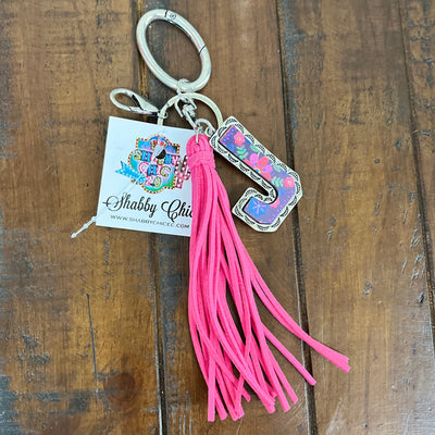 Colorful Initial Key Ring Shabby Chic Boutique and Tanning Salon J