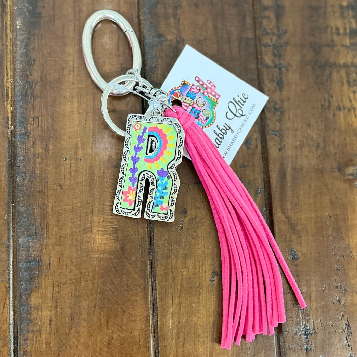 Colorful Initial Key Ring Shabby Chic Boutique and Tanning Salon R