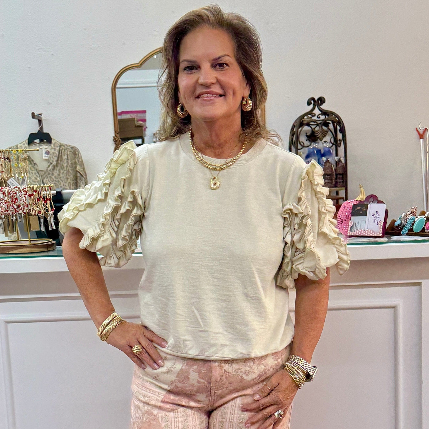 Countryside Ruffle Sleeve Top Shabby Chic Boutique and Tanning Salon