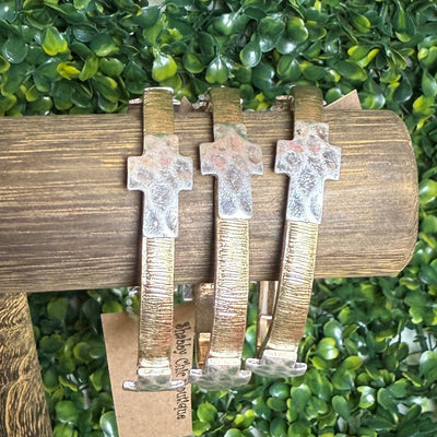 Cross Stretch Bracelets Shabby Chic Boutique and Tanning Salon Gold with Silver Cross