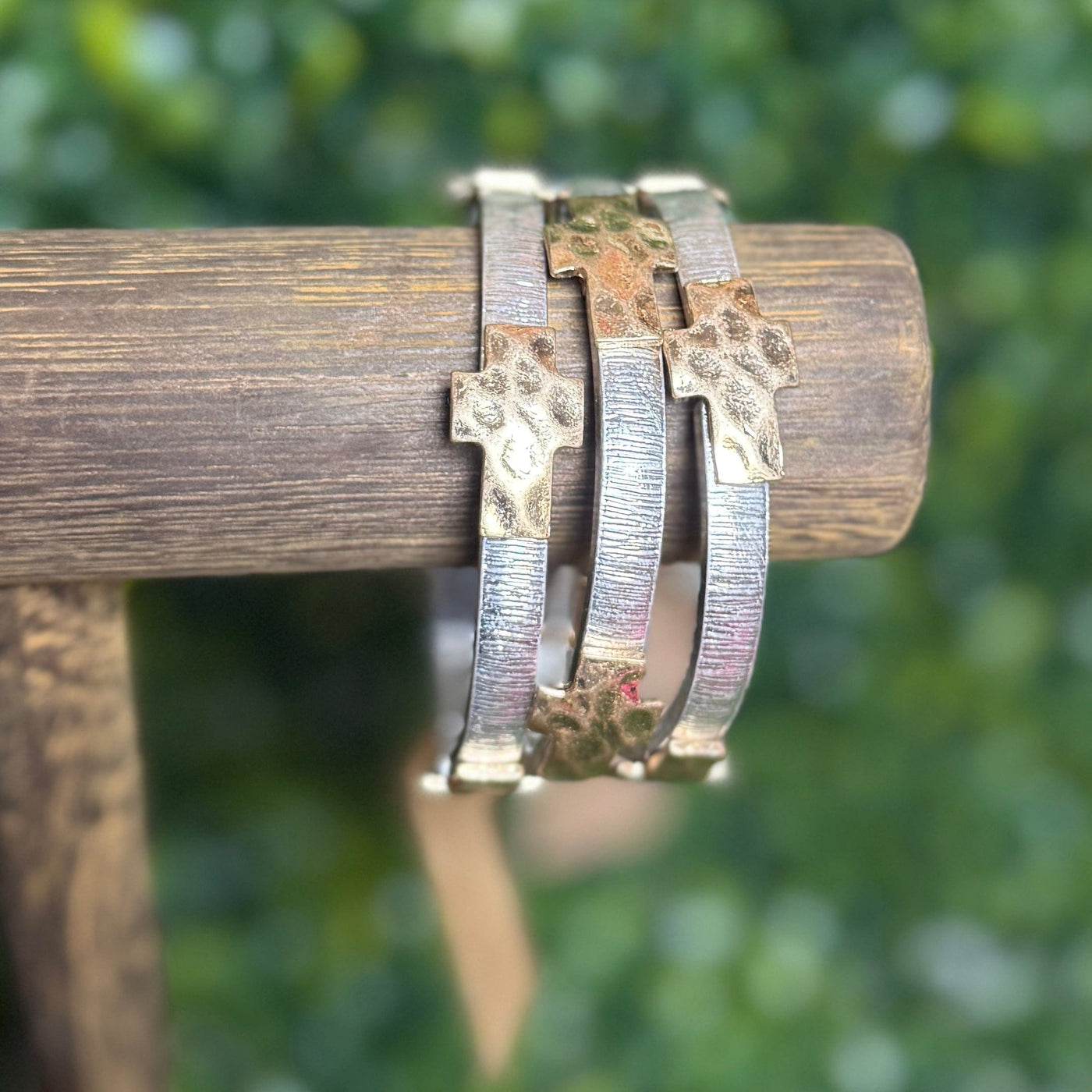 Cross Stretch Bracelets Shabby Chic Boutique and Tanning Salon Silver with Gold Cross