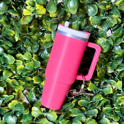 Cup Lip Balm Holder Keyring Shabby Chic Boutique and Tanning Salon Bright Pink