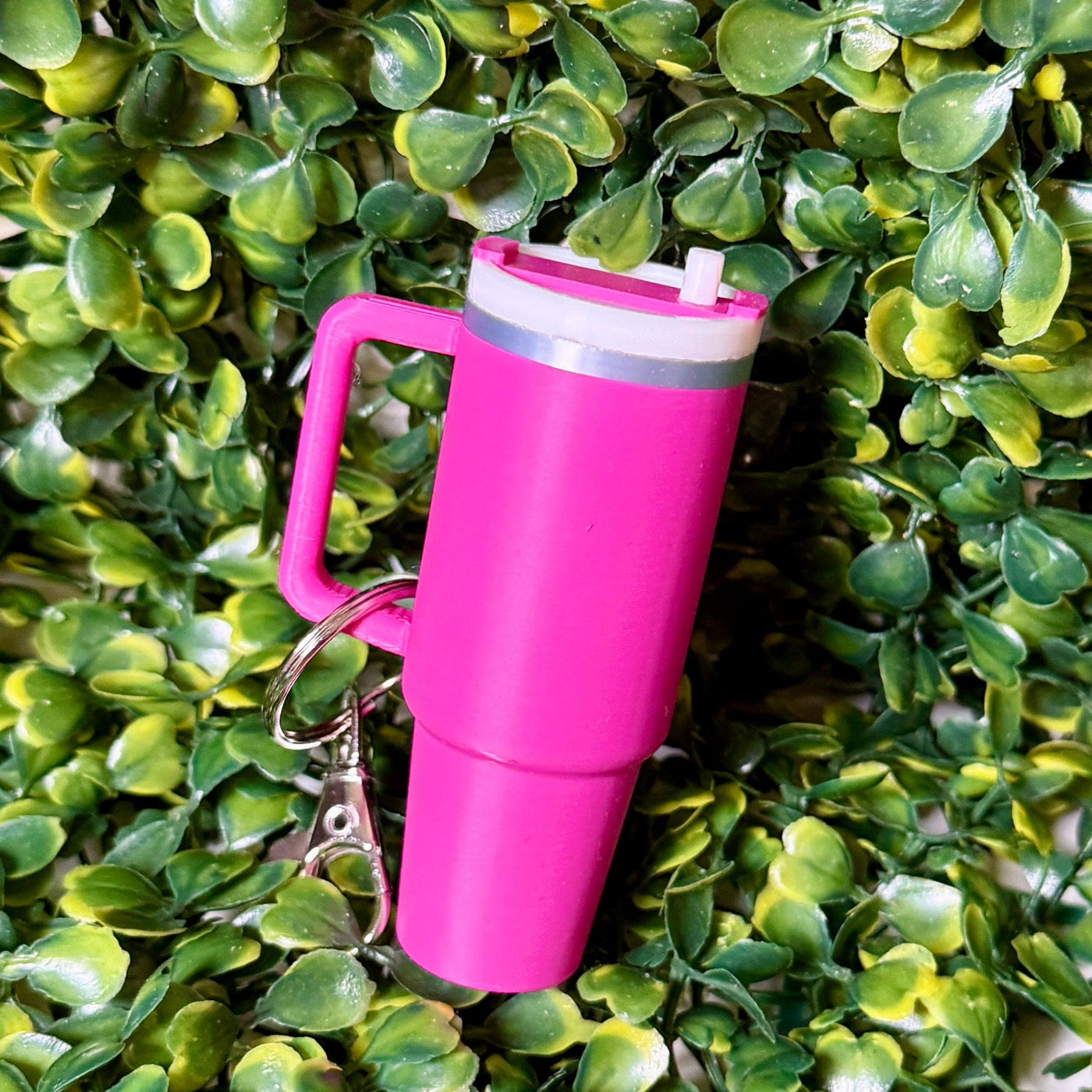 Cup Lip Balm Holder Keyring Shabby Chic Boutique and Tanning Salon Hot Pink