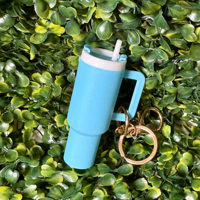 Cup Lip Balm Holder Keyring Shabby Chic Boutique and Tanning Salon Light Blue