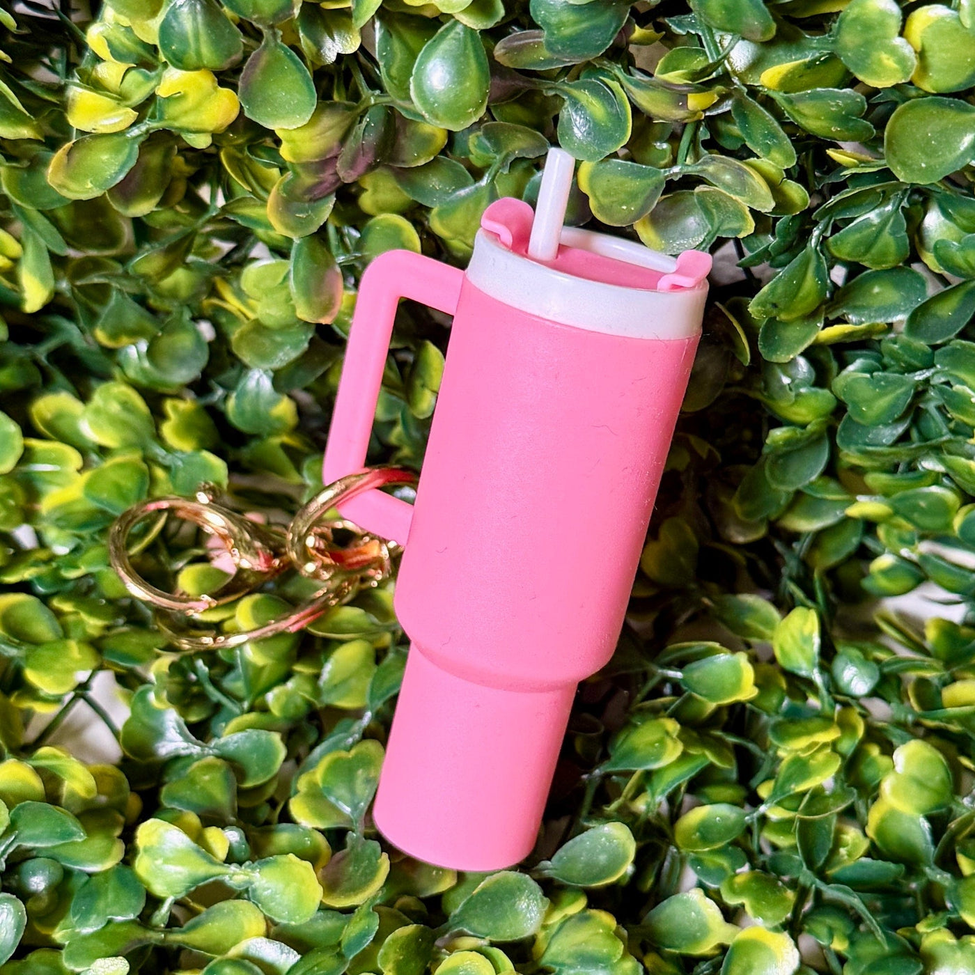 Cup Lip Balm Holder Keyring Shabby Chic Boutique and Tanning Salon Light Pink