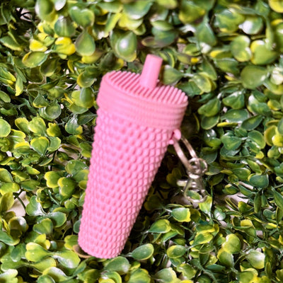 Cup Lip Balm Holder Keyring Shabby Chic Boutique and Tanning Salon Light Pink Coffee