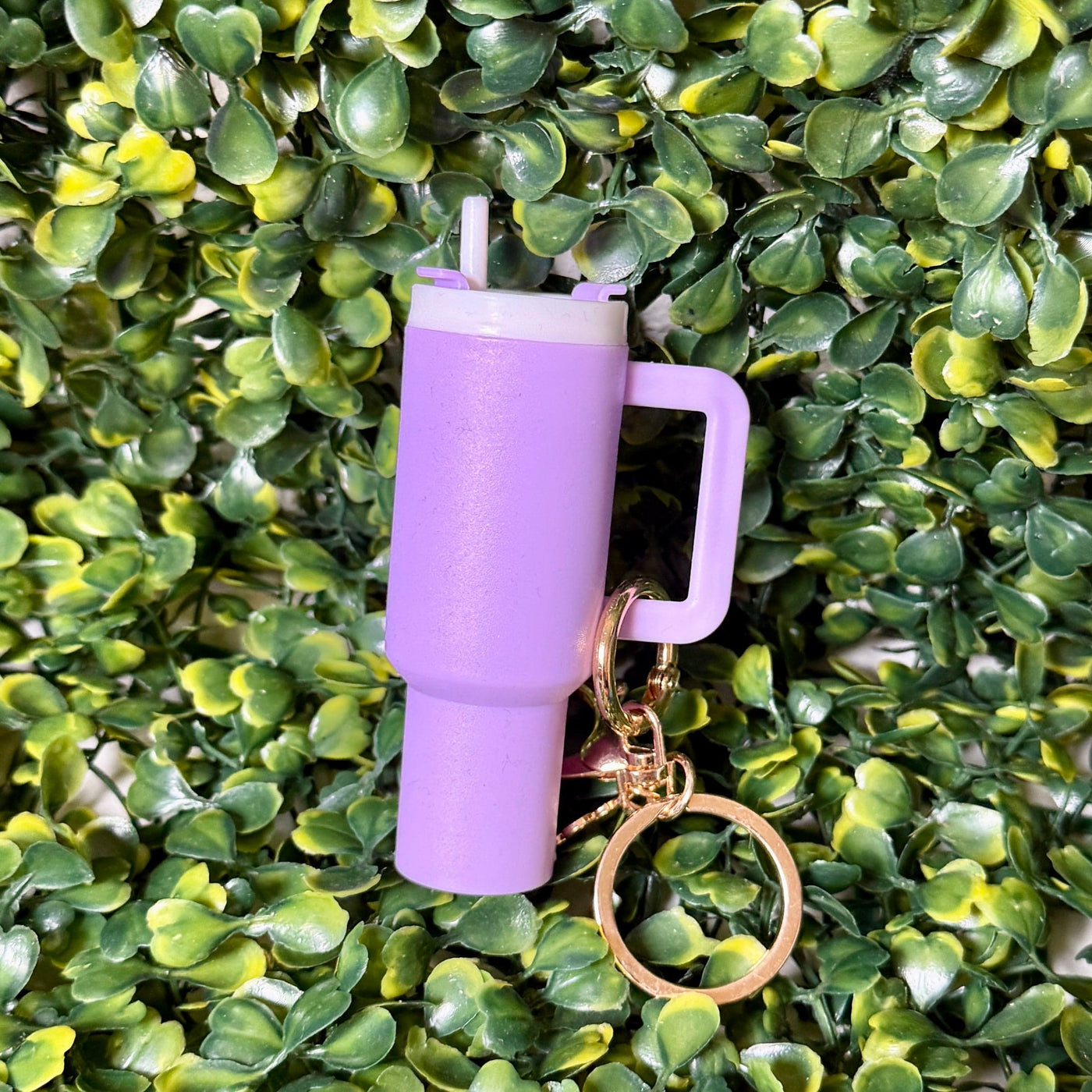 Cup Lip Balm Holder Keyring Shabby Chic Boutique and Tanning Salon Light Purple